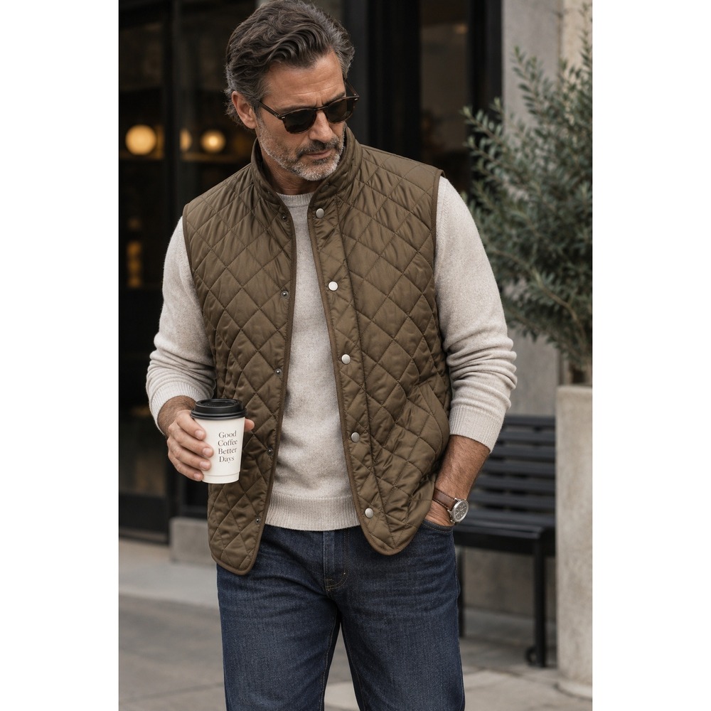 Peter Millar Essex Quilted Vest Malt Brown Lightweight Snap Front Men's XXL